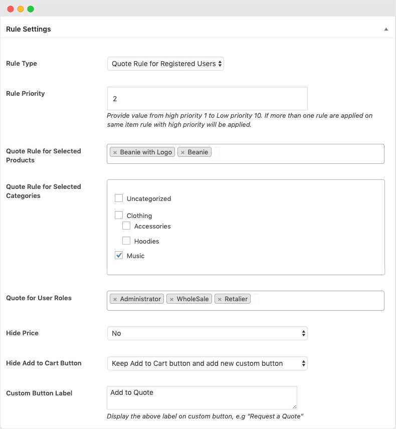 Enable Quote Button for Specific Products User Roles