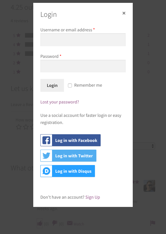 woocommerce social login product reviews pro frontend